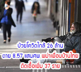 ป่วยโควิดใกล้ 26 ล้าน ตาย 8.57 แสนศพ พม่าเพื่อนบ้านไทย ติดเชื้อเพิ่ม 37 ราย