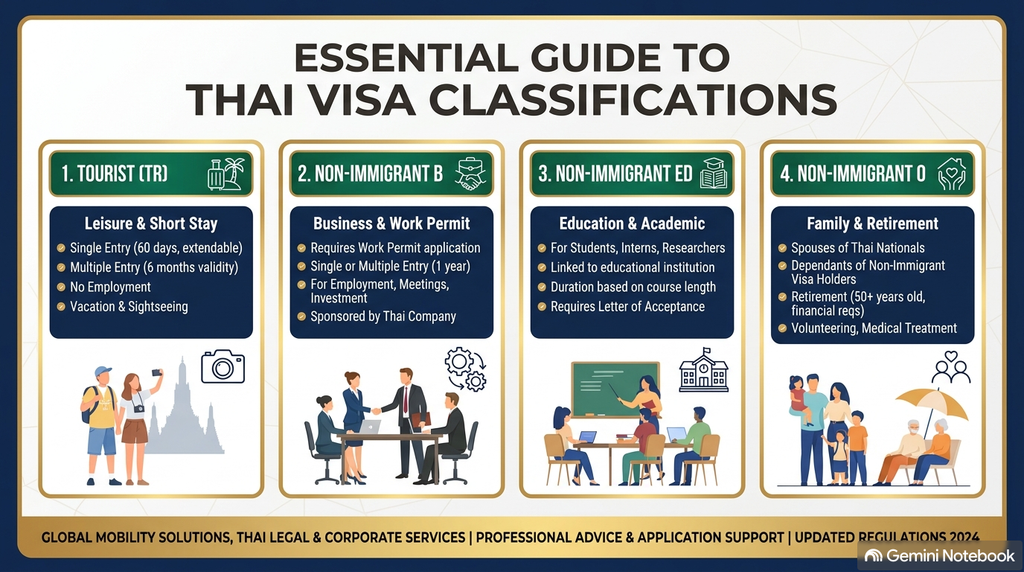 Thailand visa classifications Tourist TR Non-B Non-ED and Non-O